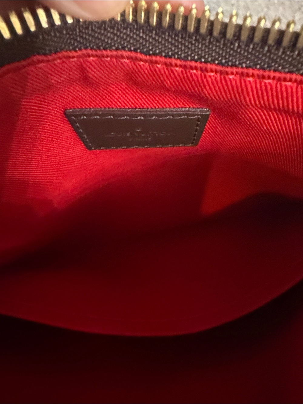 Louis Vuitton Brown Damier Shoulder Bag with Red Strap Accent - Picture 7 of 10